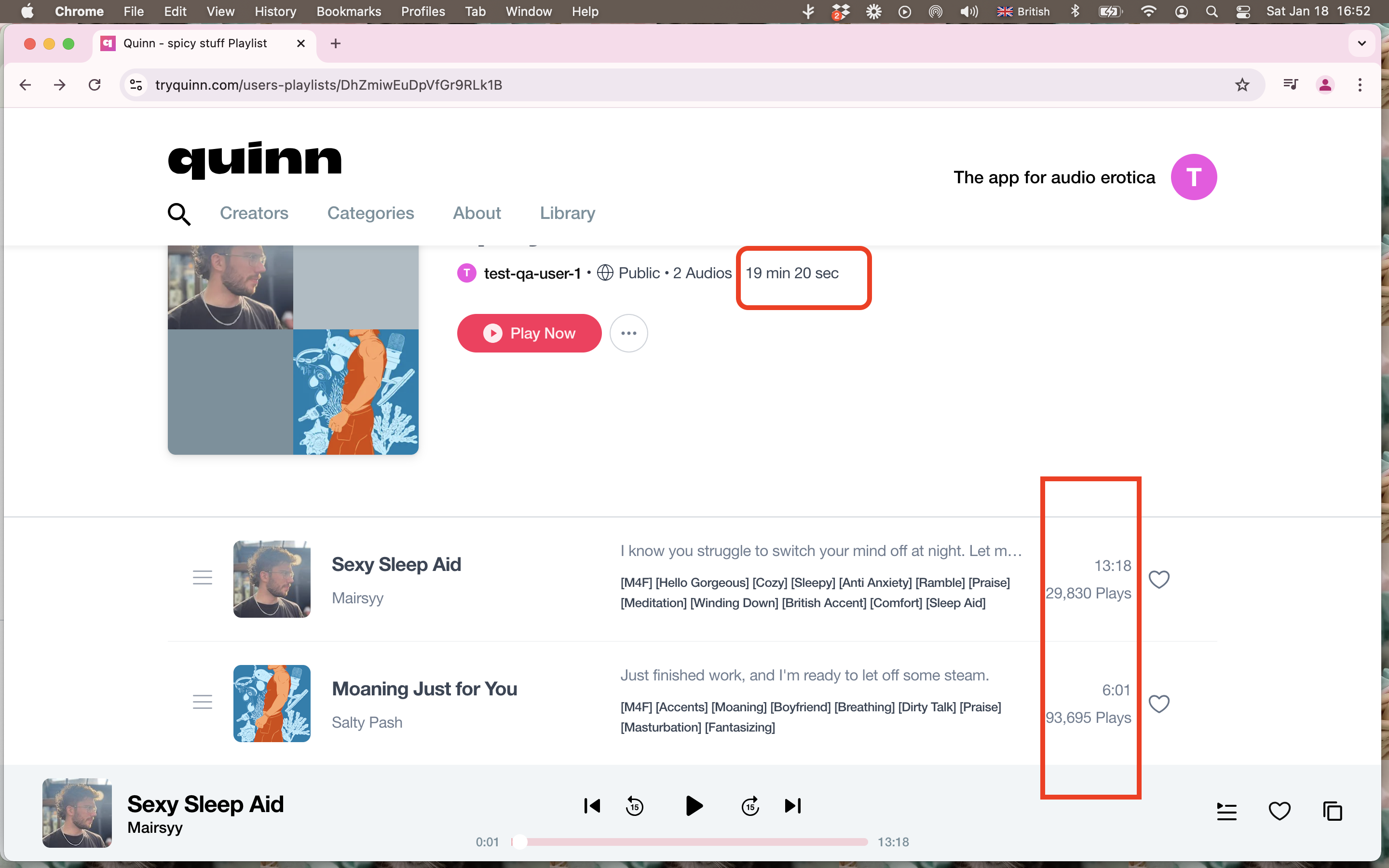 Playlist header showing total duration one second longer than the sum of individual story durations