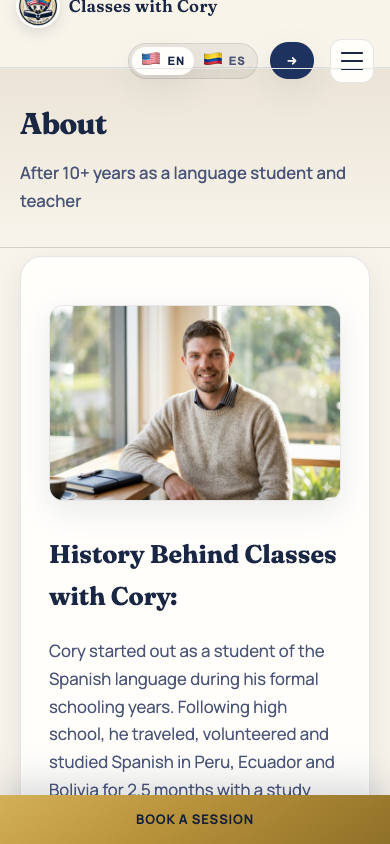 Classes with Cory custom site after