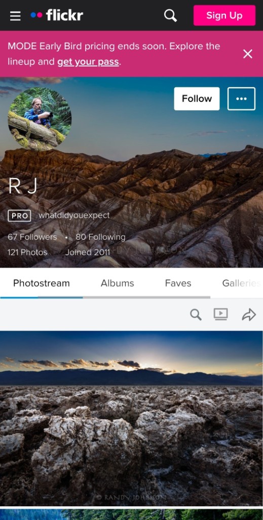R J Flickr profile before
