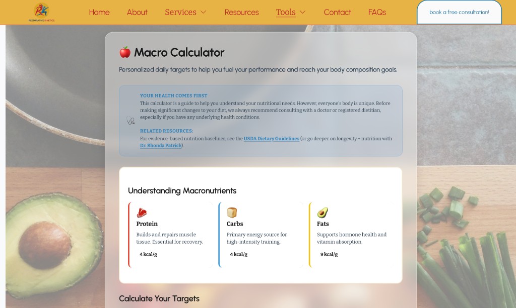 Macros calculator — desktop