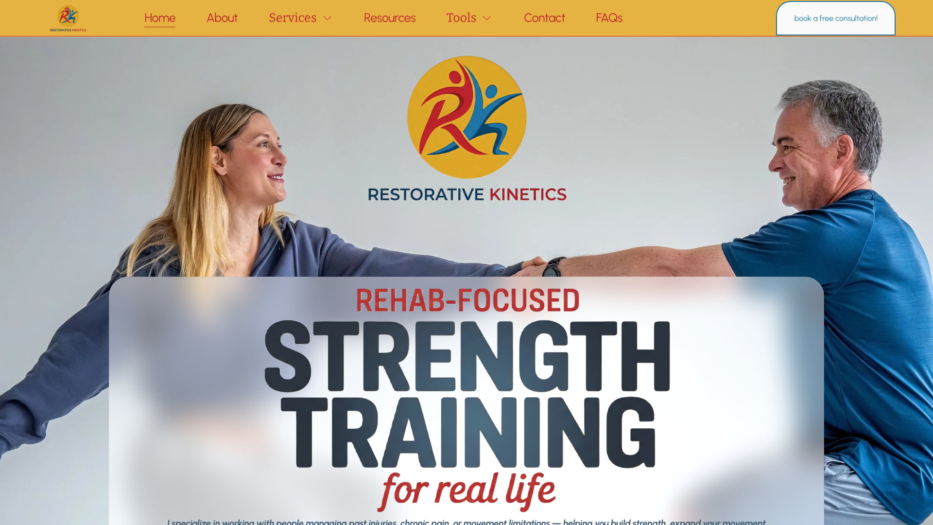 Restorative Kinetics Fitness live website